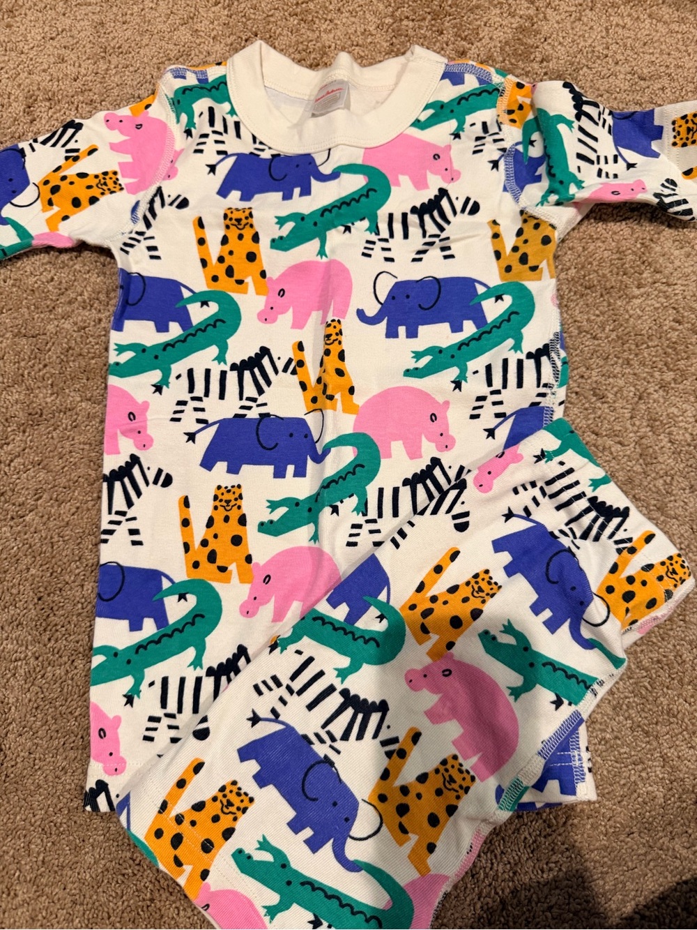 Hanna Andersson White Pajama Set with Pink, Blue, Green & Yellow Animal Print